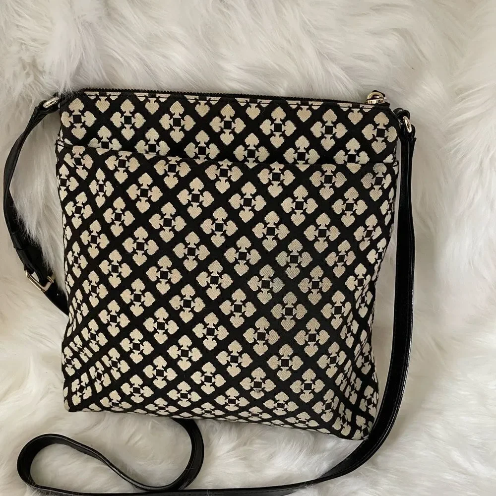 Kate Spade black &off white custom Kate spade logo printed fabric crossbody bag